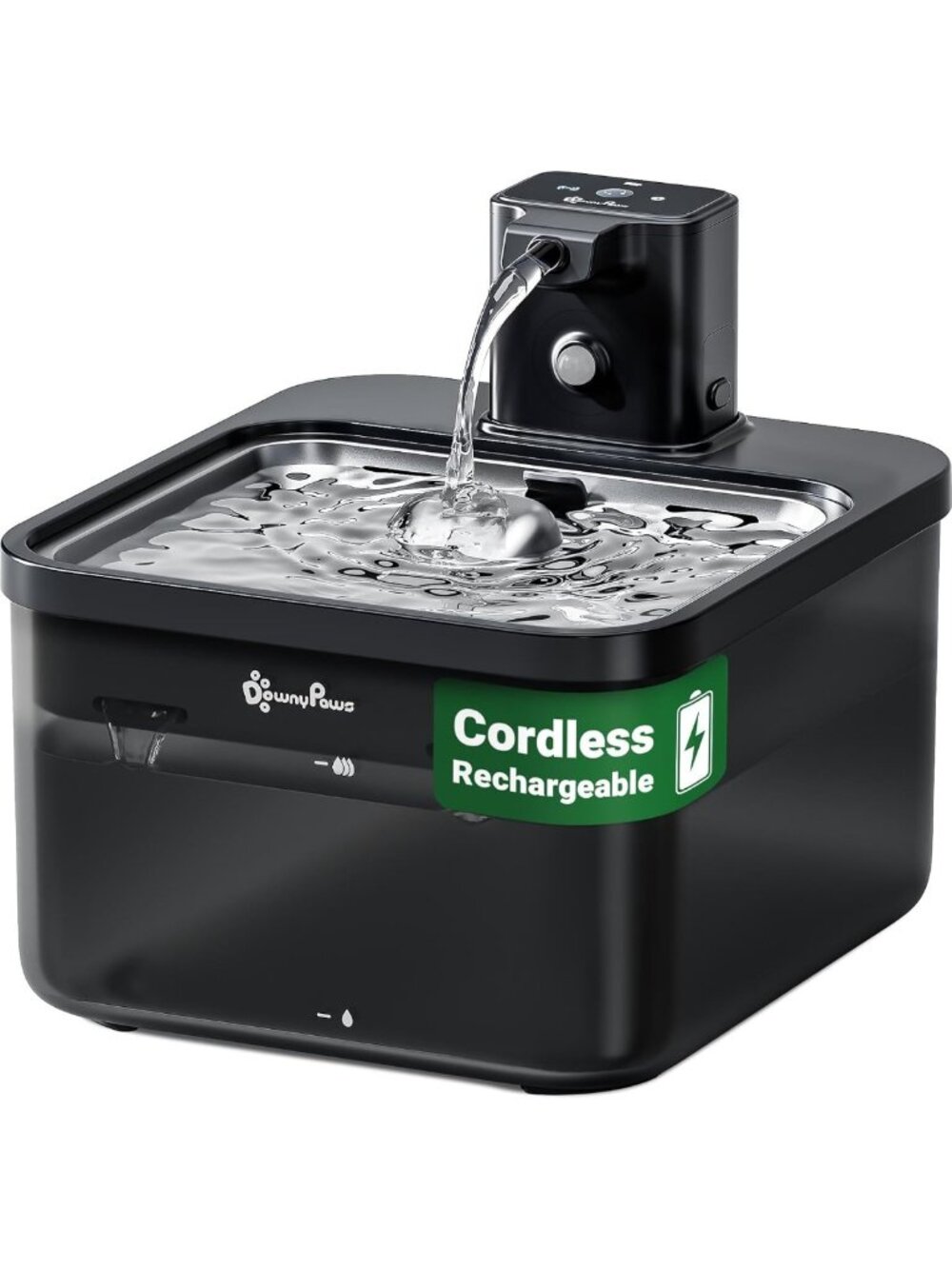 Cordless Cat Water Fountain - 84oz Pet Fountain, Black, Fresh Flowing Water